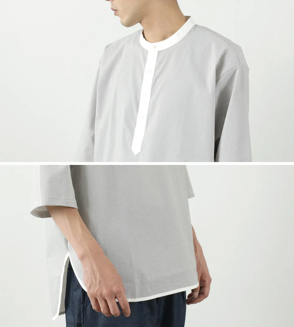 ROCOCO T-Shirts^/ Woven seersucker henley neck T-shirt
