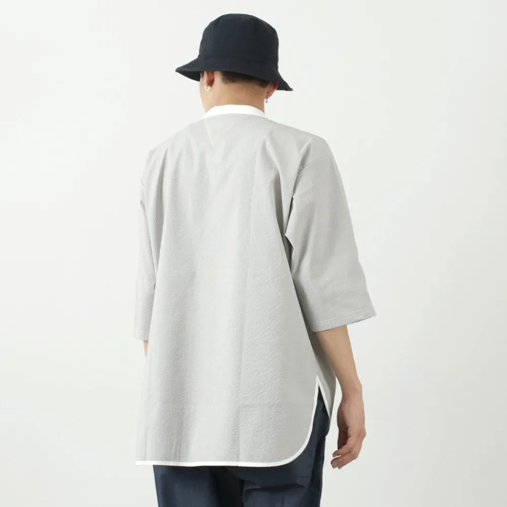 ROCOCO T-Shirts^/ Woven seersucker henley neck T-shirt