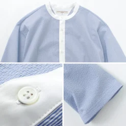 ROCOCO T-Shirts^/ Woven seersucker henley neck T-shirt