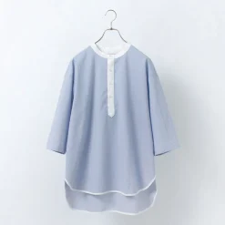 ROCOCO T-Shirts^/ Woven seersucker henley neck T-shirt