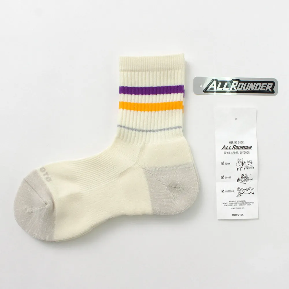 ROTOTO Socks^/ All Rounder 2 Stripe Merino Crew Socks