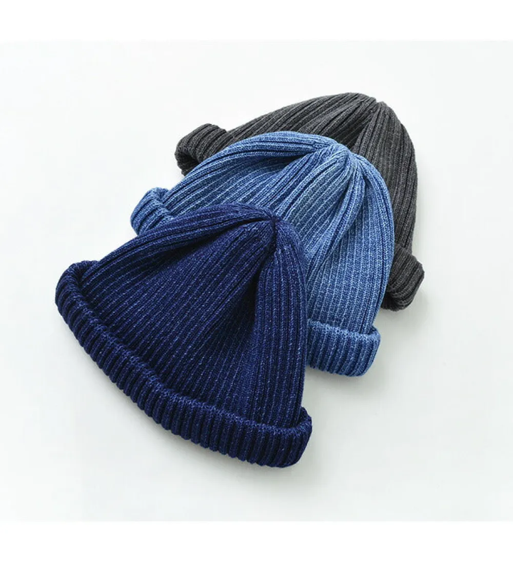 ROTOTO Hats^/ Indigo Cotton Roll Up Beanie