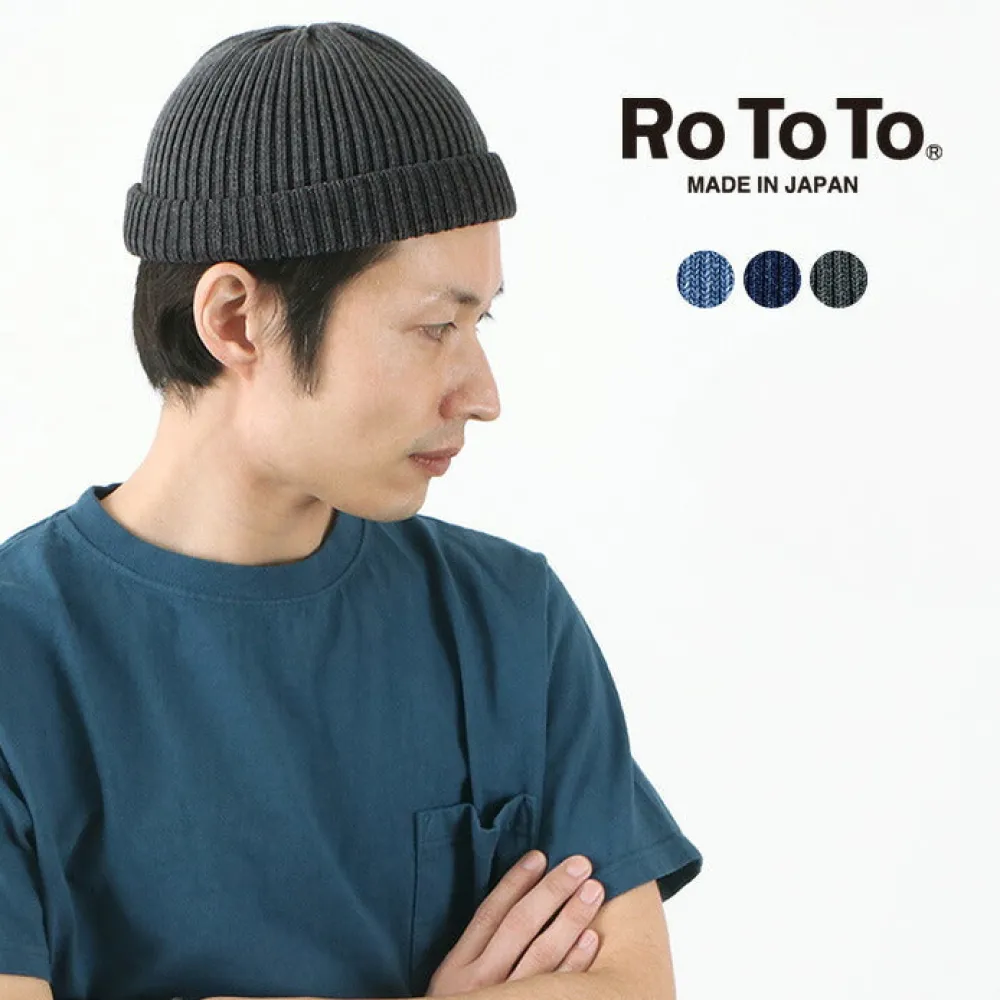 ROTOTO Hats^/ Indigo Cotton Roll Up Beanie