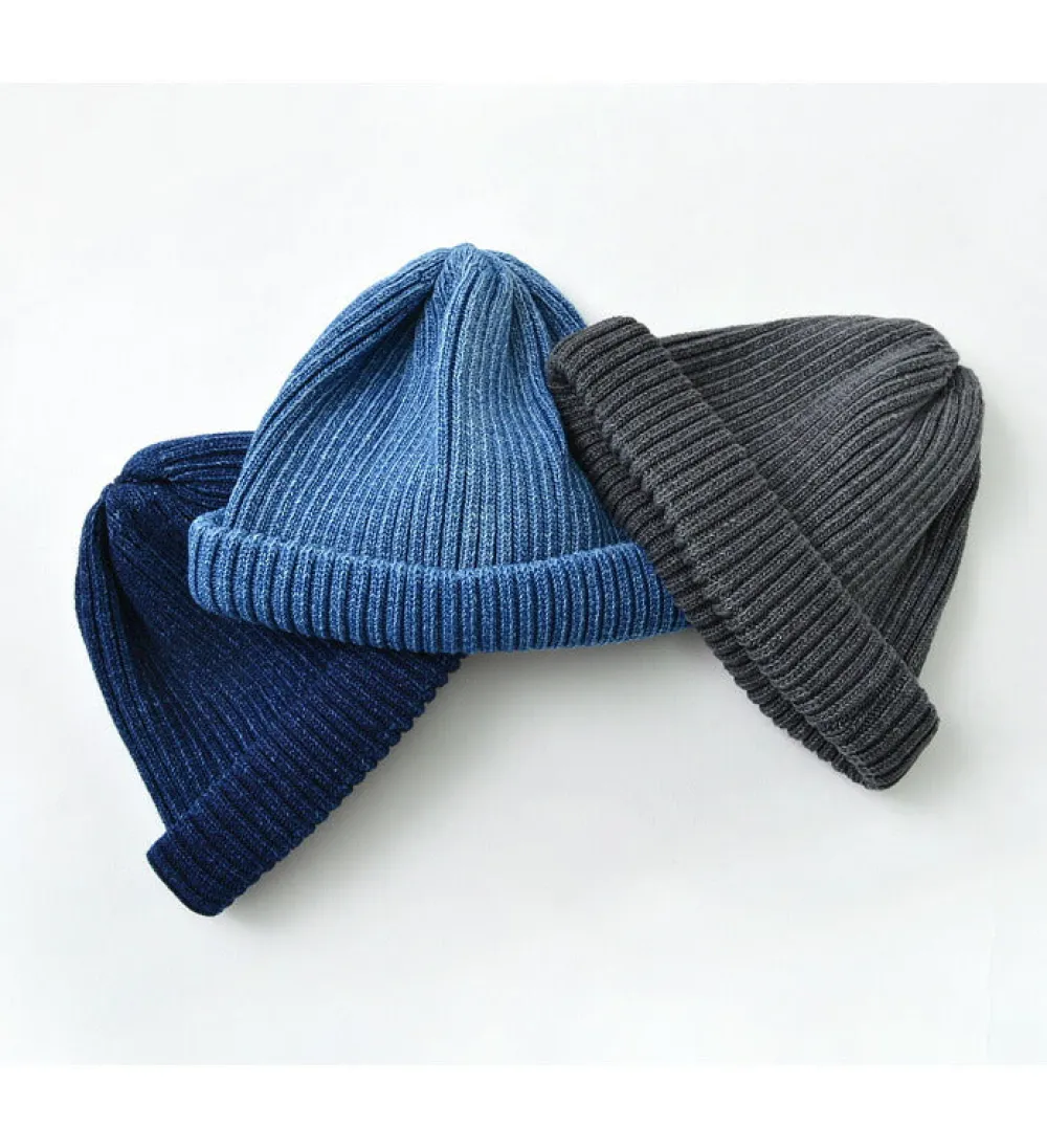 ROTOTO Hats^/ Indigo Cotton Roll Up Beanie