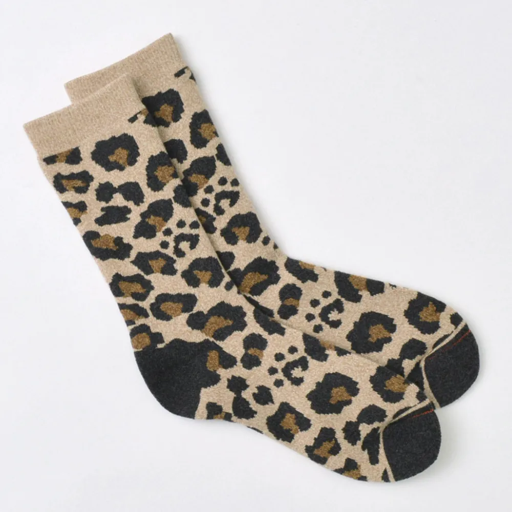 ROTOTO Socks^/ R1340 Pile leopard crew sock