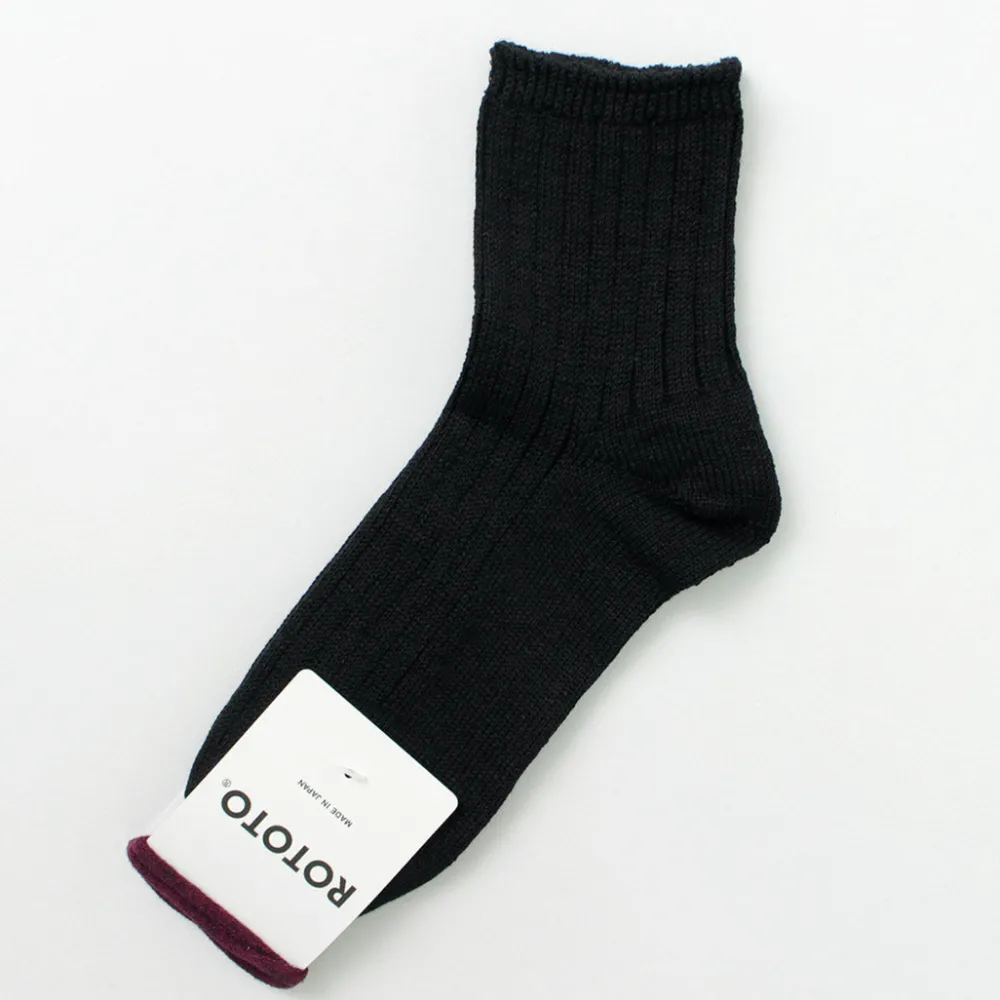 ROTOTO Socks^/ R1462 Short linen cotton ribbed socks