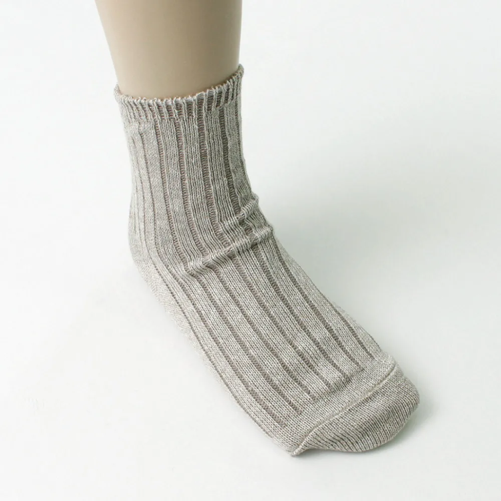 ROTOTO Socks^/ R1462 Short linen cotton ribbed socks