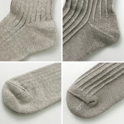 ROTOTO Socks^/ R1462 Short linen cotton ribbed socks