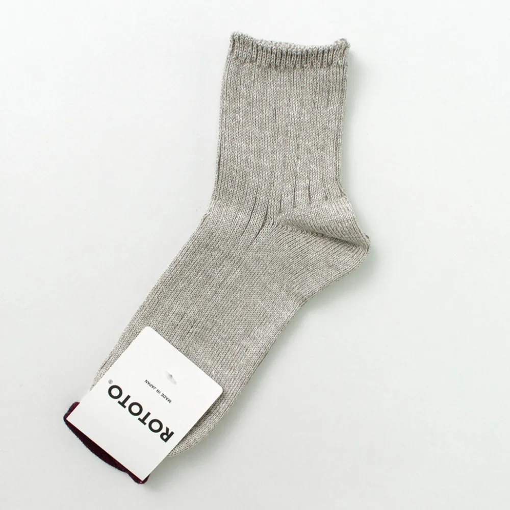 ROTOTO Socks^/ R1462 Short linen cotton ribbed socks