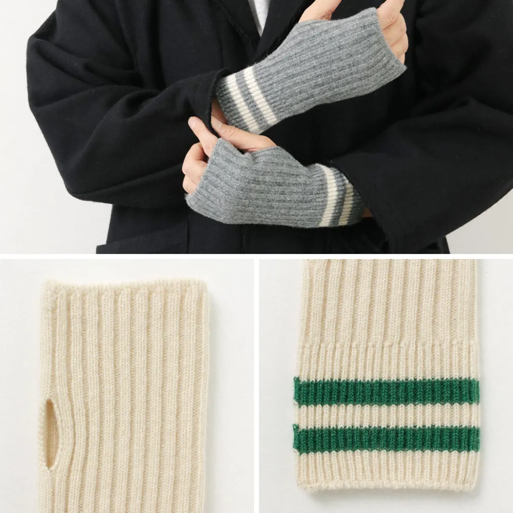 ROTOTO Gloves^/ Striped Seamless Hand Warmer Merino Lamb Wool