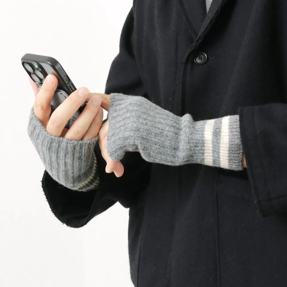 ROTOTO Gloves^/ Striped Seamless Hand Warmer Merino Lamb Wool