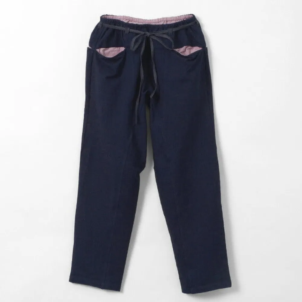 SLOW HANDS Trousers^/ Denim Stretch Pile Wandering Pants navy