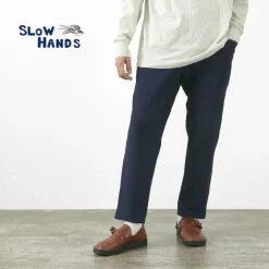 SLOW HANDS Trousers^/ Denim Stretch Pile Wandering Pants navy