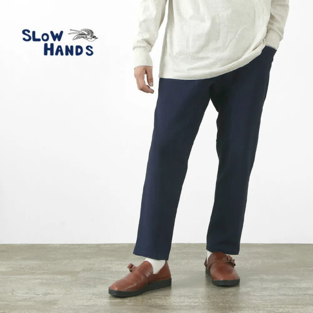SLOW HANDS Trousers^/ Denim Stretch Pile Wandering Pants navy