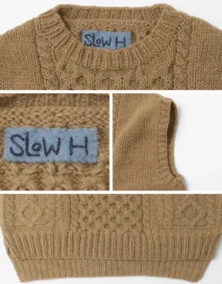 SLOW HANDS Sweatshirts^/ Vegetable Dye Aran Drop Shoulder Knit Vest