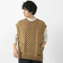 SLOW HANDS Sweatshirts^/ Vegetable Dye Aran Drop Shoulder Knit Vest