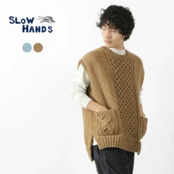 SLOW HANDS Sweatshirts^/ Vegetable Dye Aran Drop Shoulder Knit Vest