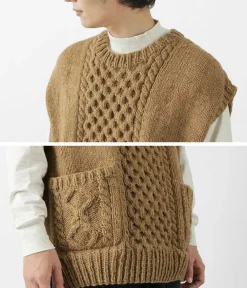 SLOW HANDS Sweatshirts^/ Vegetable Dye Aran Drop Shoulder Knit Vest