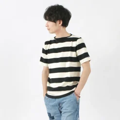 TIEASY T-Shirts^/ HDCS Boat neck S/S wide stripe basque shirt