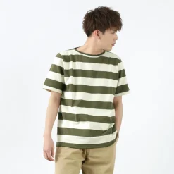 TIEASY T-Shirts^/ HDCS Boat neck S/S wide stripe basque shirt