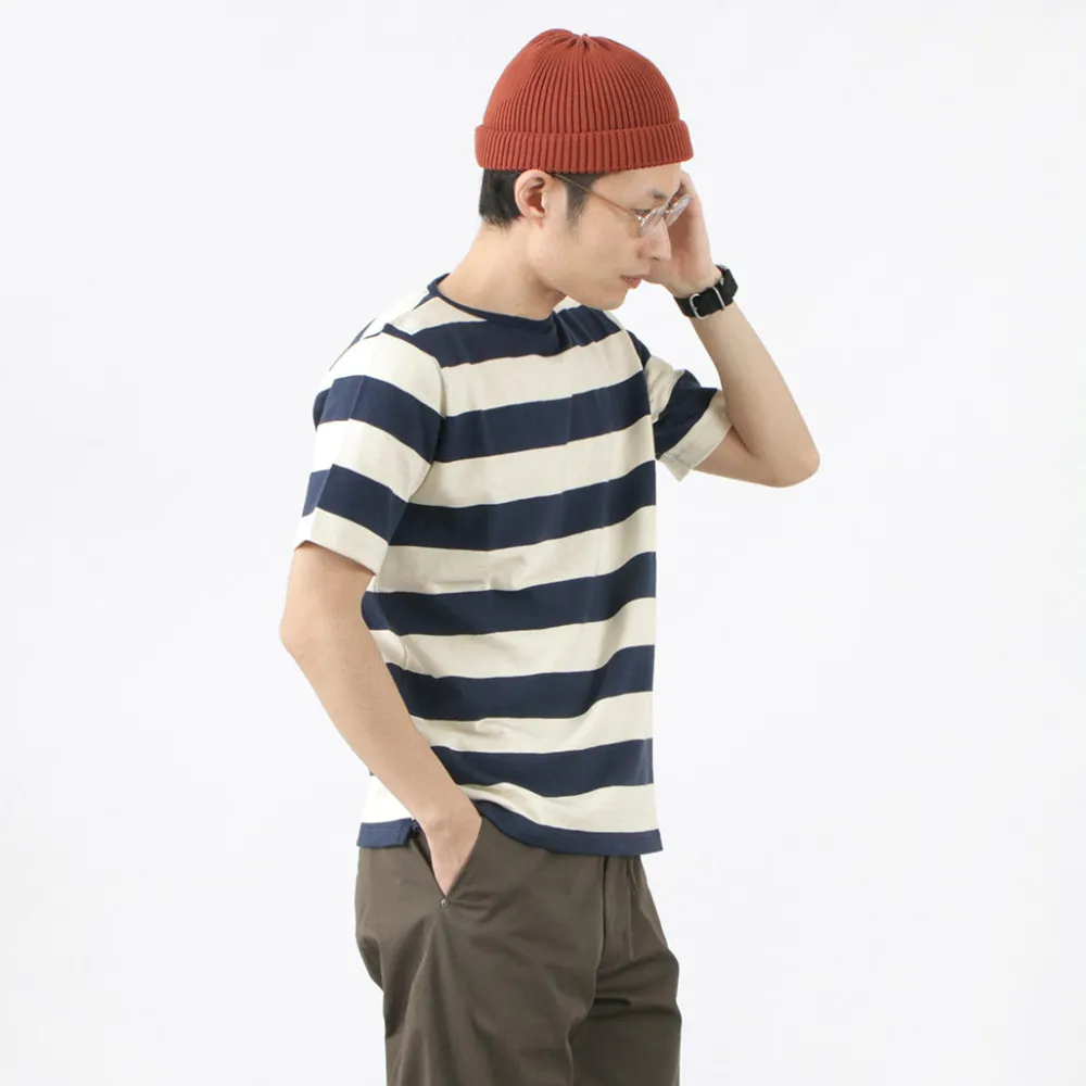 TIEASY T-Shirts^/ HDCS Boat neck S/S wide stripe basque shirt