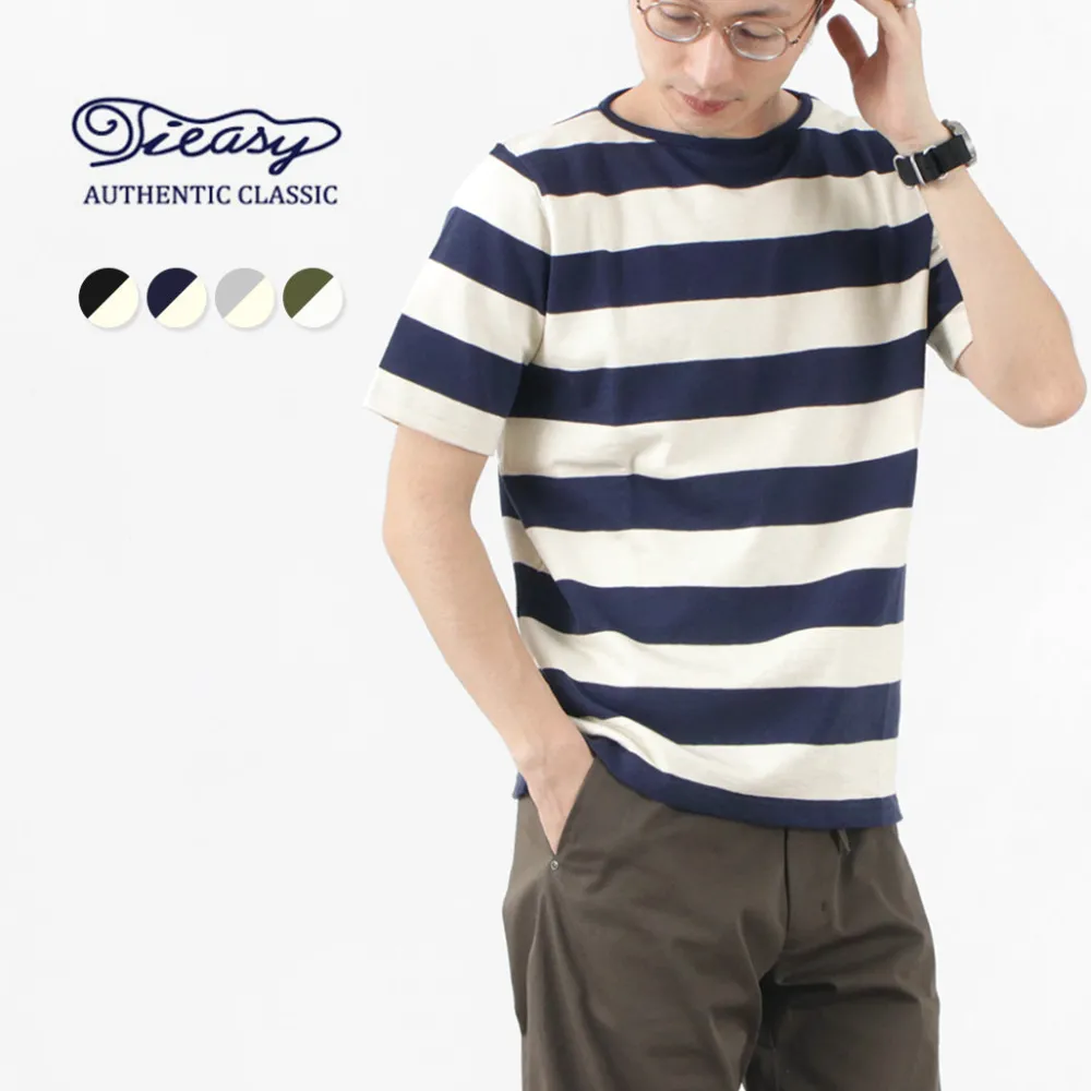 TIEASY T-Shirts^/ HDCS Boat neck S/S wide stripe basque shirt