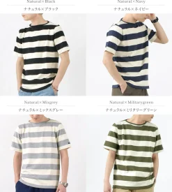 TIEASY T-Shirts^/ HDCS Boat neck S/S wide stripe basque shirt
