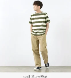 TIEASY T-Shirts^/ HDCS Boat neck S/S wide stripe basque shirt