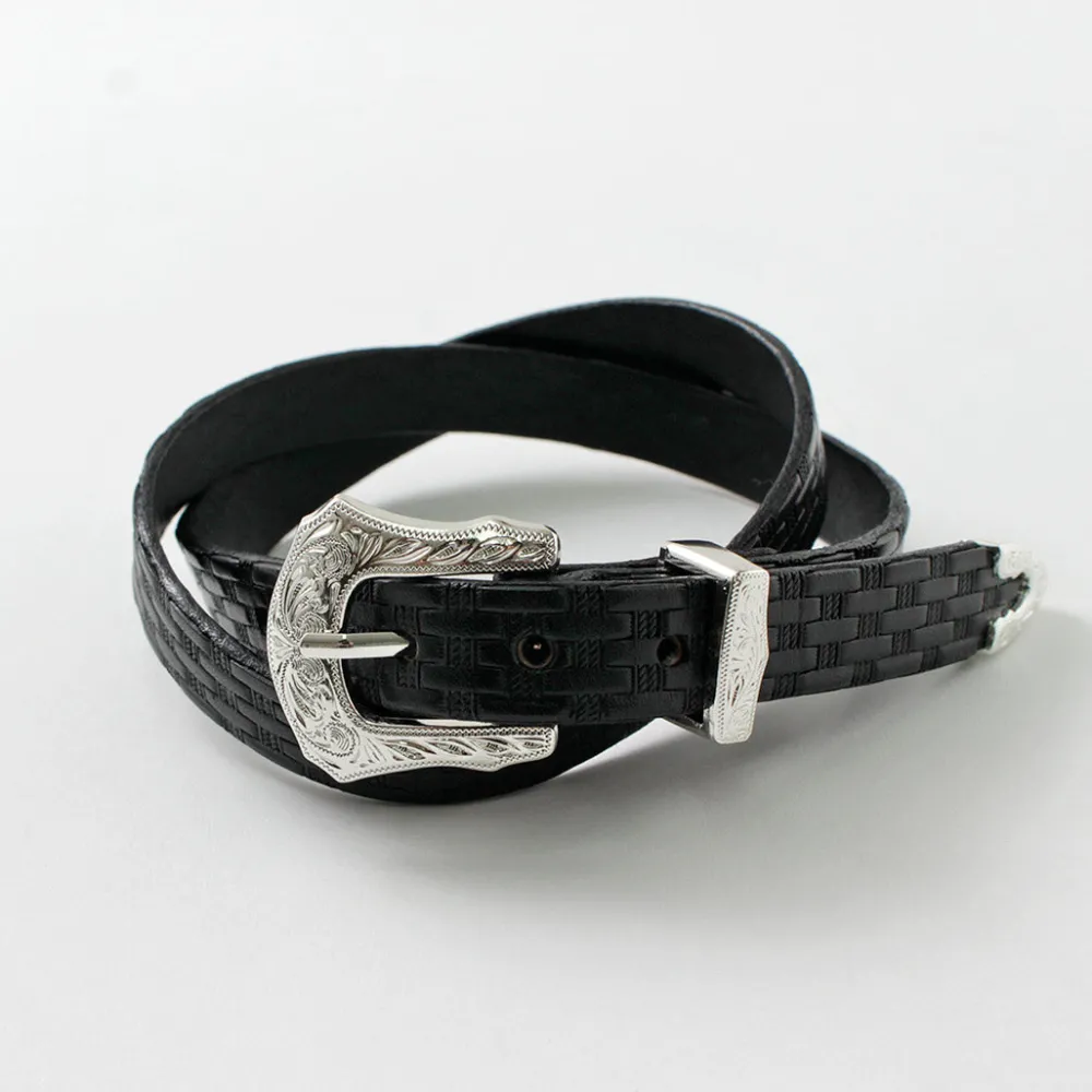 TORY LEATHER Belts^/ 3/4 inch Western Belt Basket Weave black