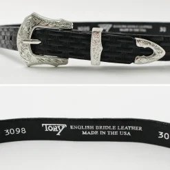 TORY LEATHER Belts^/ 3/4 inch Western Belt Basket Weave black