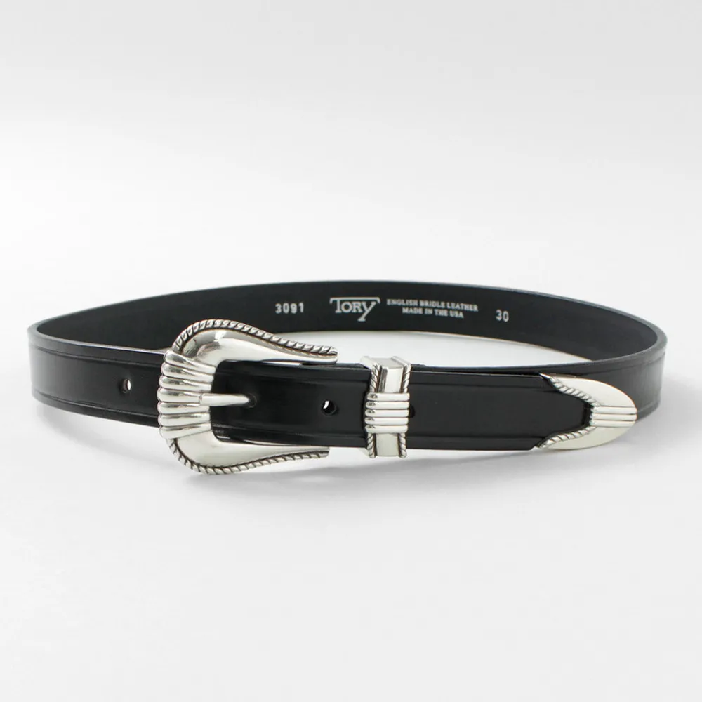 TORY LEATHER Belts^/ 3 Piece Silver Buckle Belt black