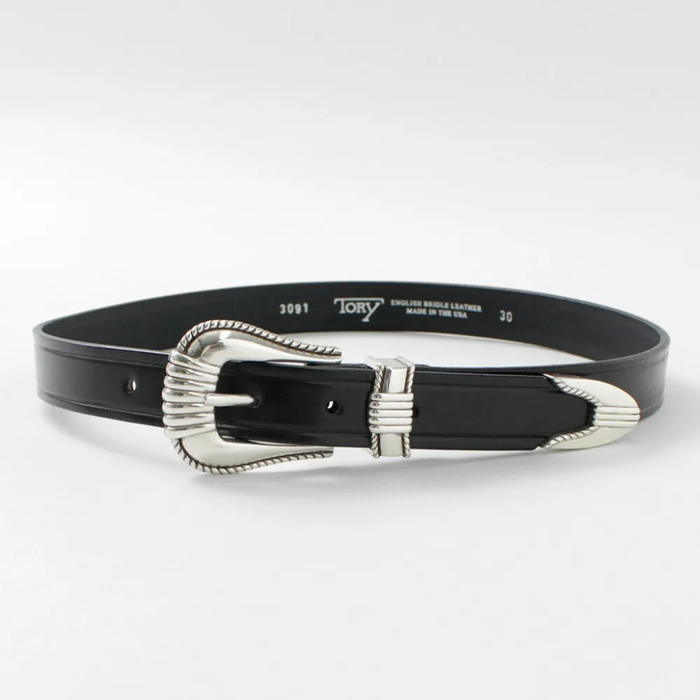 TORY LEATHER Belts^/ 3 Piece Silver Buckle Belt black