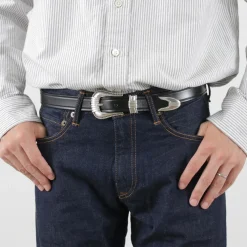 TORY LEATHER Belts^/ 3 Piece Silver Buckle Belt black