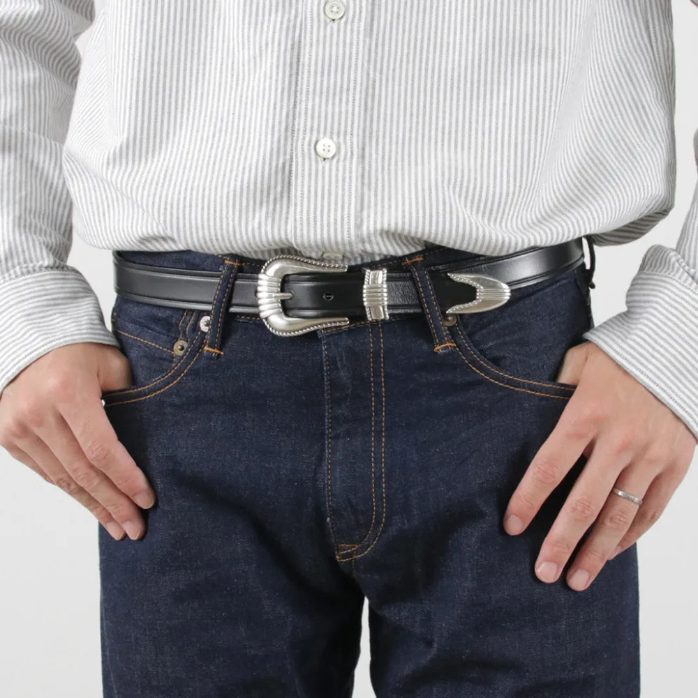 TORY LEATHER Belts^/ 3 Piece Silver Buckle Belt black