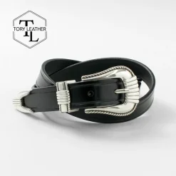 TORY LEATHER Belts^/ 3 Piece Silver Buckle Belt black