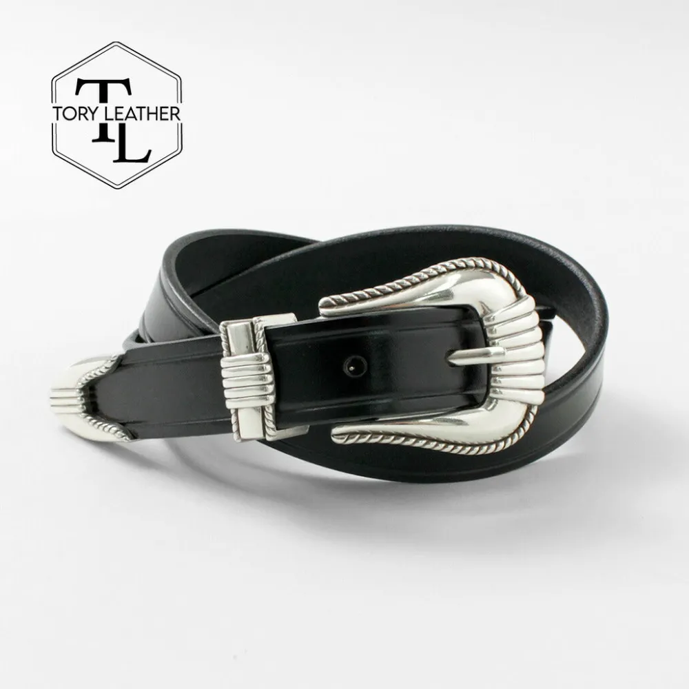 TORY LEATHER Belts^/ 3 Piece Silver Buckle Belt black