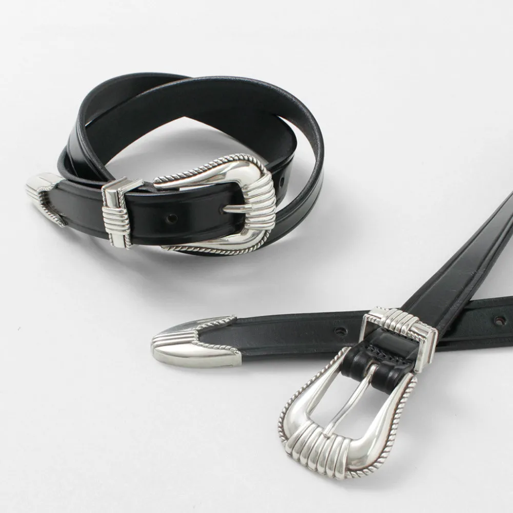 TORY LEATHER Belts^/ 3 Piece Silver Buckle Belt black
