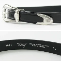TORY LEATHER Belts^/ 3 Piece Silver Buckle Belt black