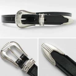 TORY LEATHER Belts^/ 3 Piece Silver Buckle Belt black