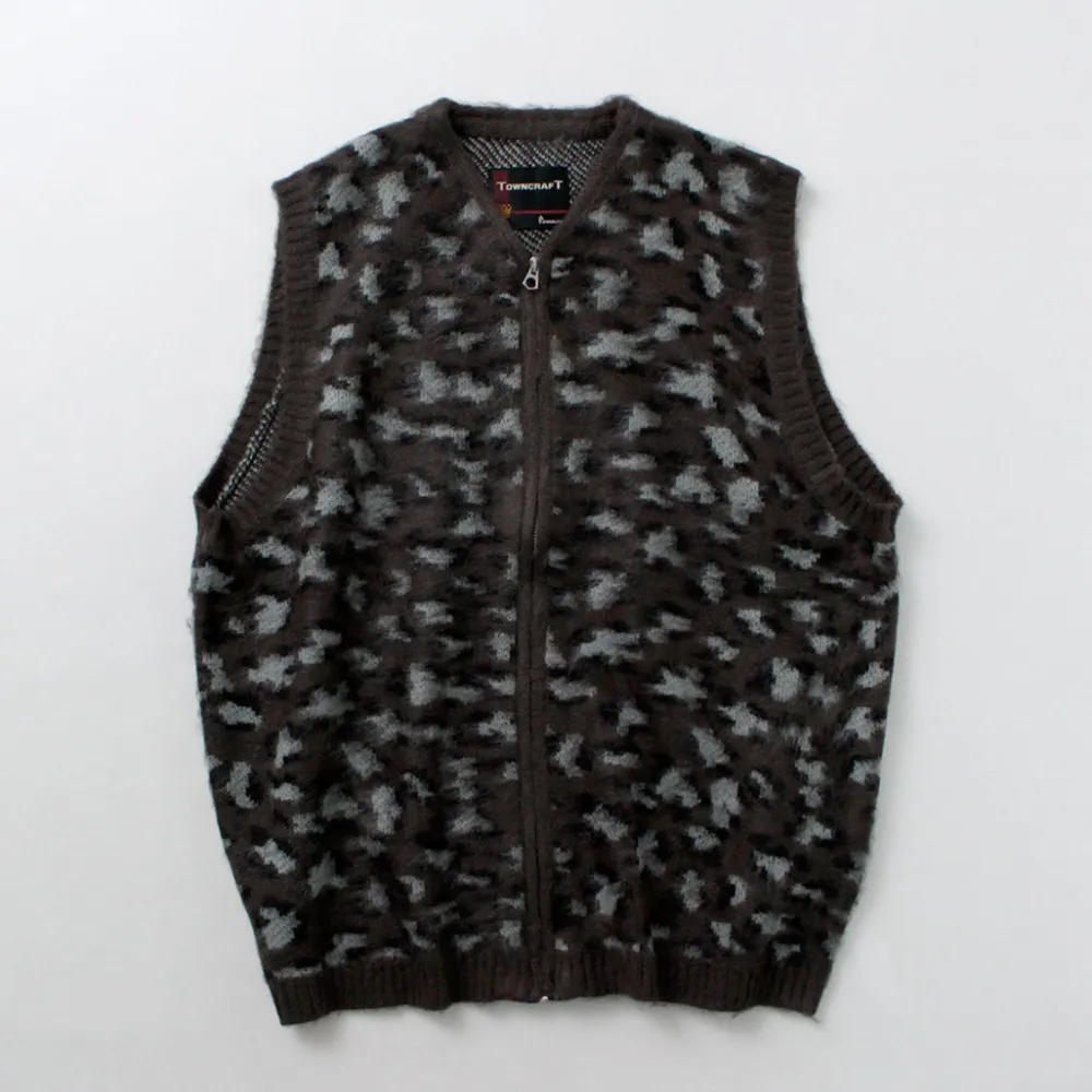 TOWN CRAFT Knits^/ Shaggy Vintage Pattern Zipped Vest