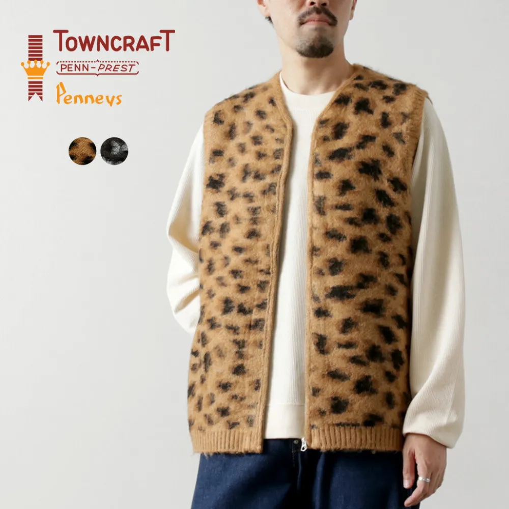 TOWN CRAFT Knits^/ Shaggy Vintage Pattern Zipped Vest