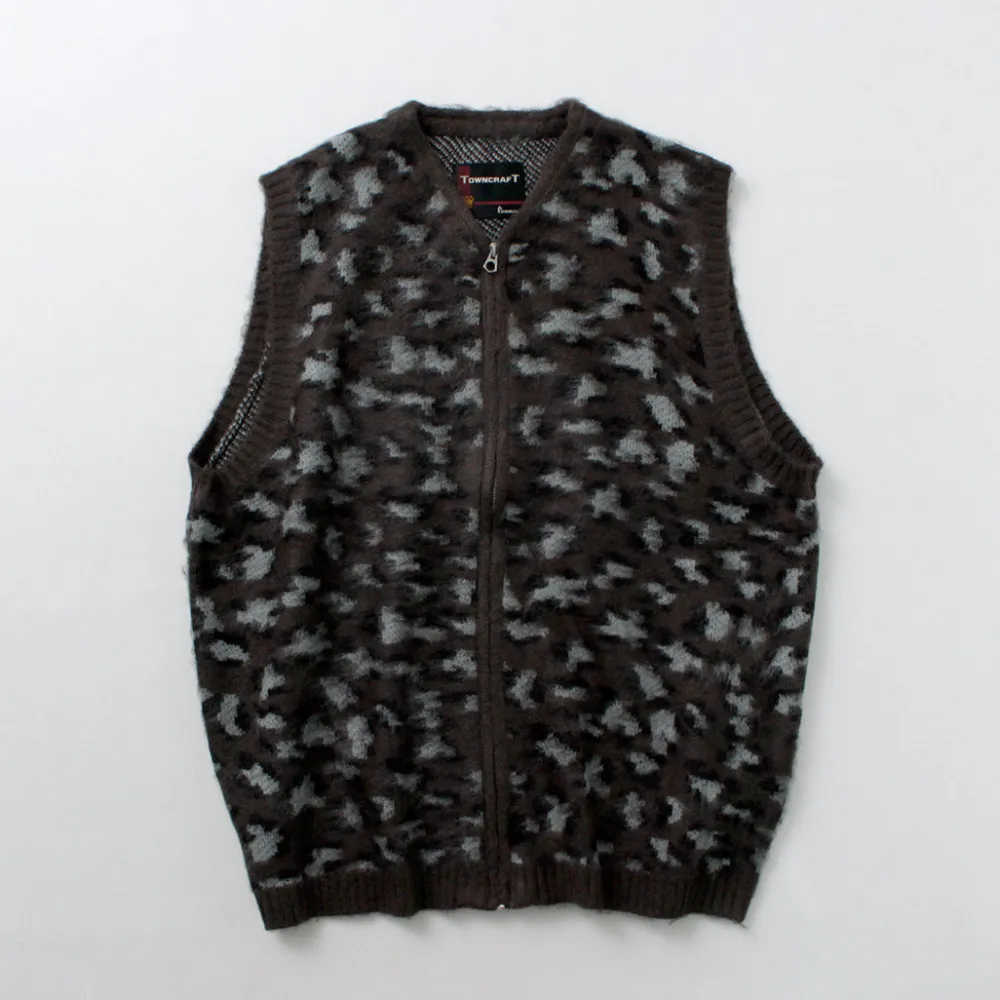 TOWN CRAFT Knits^/ Shaggy Vintage Pattern Zipped Vest
