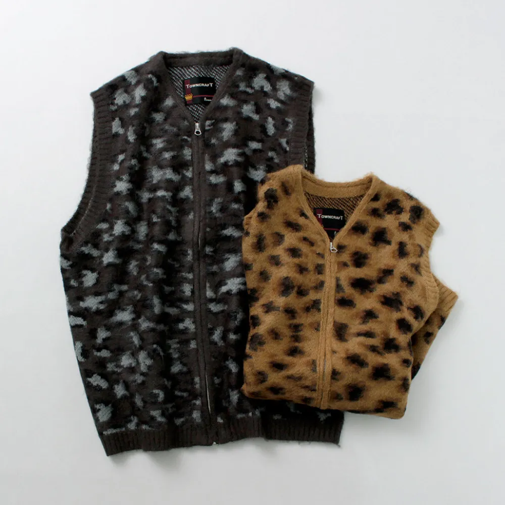 TOWN CRAFT Knits^/ Shaggy Vintage Pattern Zipped Vest