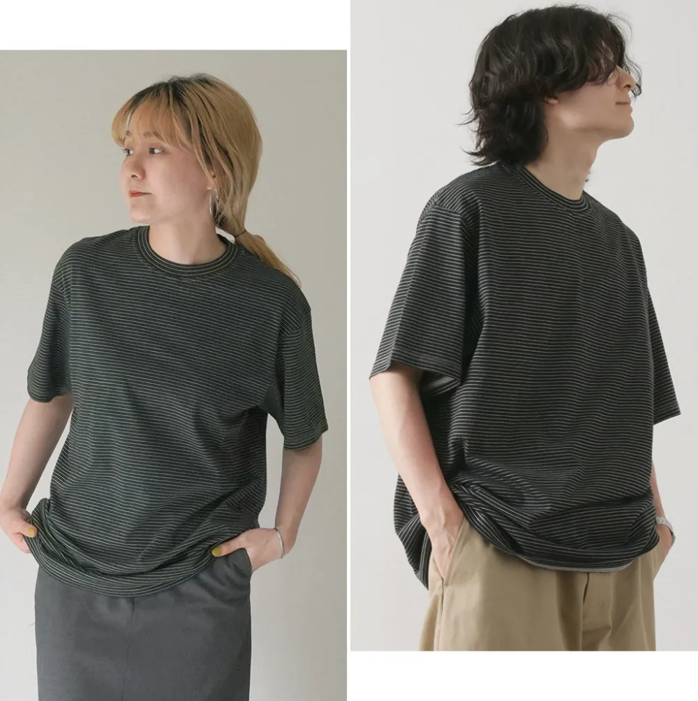 YONETOMI NEW BASIC T-Shirts^/ Garment Dye Striped T-Shirt