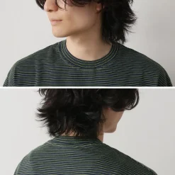 YONETOMI NEW BASIC T-Shirts^/ Garment Dye Striped T-Shirt