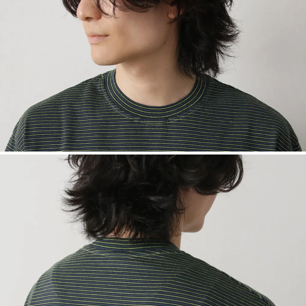 YONETOMI NEW BASIC T-Shirts^/ Garment Dye Striped T-Shirt
