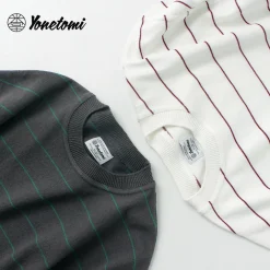 YONETOMI NEW BASIC Knits^/ Wave Cotton Knit Pullover Striped